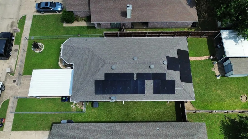Solar panels on a shingle roof